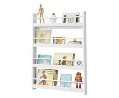 SoBuy Libreria bianca legno, libreria a muro Porta libri bambini 4 ripiani, L80*A118*P12cm KMB08-W