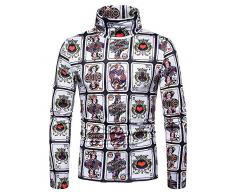 Maglietta da uomo a maniche lunghe, con stampa a poker, con collo alto, casual, slim fit, top alla moda Attizzatoio. S