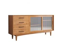 YT.JYUERI Armadio di stoccaggio del Server a Buffet della credenza w / 4 cassetti, 2 armadi e Porte in Vetro for Cucina Sala da Pranzo mobili Armadio consolle (Legno di ciliegio) (Size : 55in/140cm)