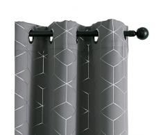 GIRASOLE HOME® Coppia Tende Oscuranti Termiche Morbide Fantasia Argentata 3D Tenda Isolante per Soggiorno Camera e Interni 2 Pannelli con Occhielli (140x235cm, Grigio)