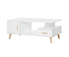 homcom Tavolino da Salotto Moderno con Anta e Cassetto, Mobile Basso per Soggiorno e Ufficio Bianco, 100x50x40cm