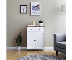 SONGMICS free standing mobile da bagno con cassetti e ripiano regolabile, stile country, legno Entryway Storage cabinet, bianco e marrone, 60 x 30 x 80 cm (L x P x H), BBC62WT
