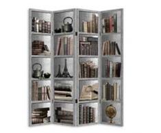 Bakaji Paravento Separè 4 Pannelli Struttura in Legno Rivestimento in Tela Con Stampa Fronte Retro Libreria Divisorio Richiudibile Pieghevole (180 x 160 cm)