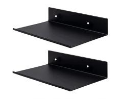 Gotetiso 2 Pezzi Mensole da Muro Metalliche Nera Mensole da Bagno a Parete Ripiani Galleggianti per Decorazioni Mensole da Doccia a Parete Mensole in Metallo Mensole Quadrate con Fori e Viti
