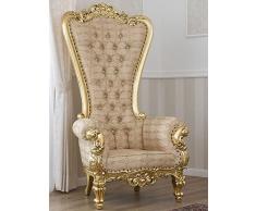 Simone Guarracino Luxury Design Poltrona Regina stile Barocco Francese trono foglia oro tessuto damascato avorio e oro bottoni Crystal Sw