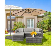 Increkid Rattan Giardino Set, Set di Mobili da Giardino in Polyrattan 5 Pezzi con Cuscino e Tavolo in Vetro, Divano Angolare, per Terrazza, Balcone, Giardino