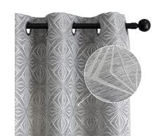 Coppia Tende Jacquard Semi Oscuranti Fantasia Rombi Tenda Filtrante per Soggiorno Camera e Interni 2 Pannelli con Occhielli (140x295cm, Grigio)