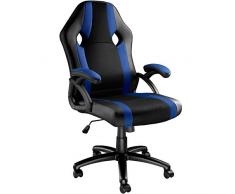 TecTake Sedia da Ufficio, Poltrona da Giocatore, 5 Rotelle Doppie, Sportiva Racing PC, Sagomatura Ergonomica, Altezza Regolabile -Disponibile in Diversi Colori (Nero-Blu)