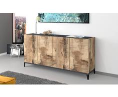 Dmora Credenza Moderna a 4 Ante, Made in Italy, Madia da Cucina rialzata, Buffet di Design da Soggiorno, Cm 160x40h82, Ardesia e Acero