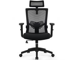 Daccormax Sedia da Ufficio ergonomica, con poggiatesta regolabile, Sedia con braccioli e supporto lombare,Funzione di Inclinazione fino a 125°, Max Portata di 150 kg