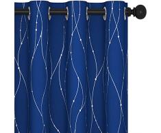 Deconovo Tende per Interni Oscuranti, Tende per Salotto Eleganti con Anelli Stampa Fili e Cerchi, 140x260 CM (Larghezza x Altezza), Blu Elettronico, 2 Pannelli