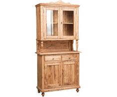 Biscottini Vetrina espositiva in Legno massello Naturale 238 x 107 x 43 cm | Credenza Legno o dispensa Cucina | Arredamento Shabby Chic casa | Mobile Cucina Vintage