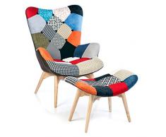 WELLDER Poltrona Patchwork sfoderabile poltroncina Salotto con POGGIAPIEDI Pouf