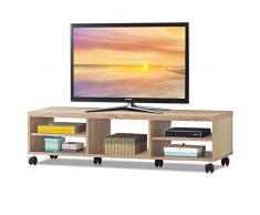 COSTWAY Mobile Porta TV con Ripiani Aperti, per TV fino a 140 cm, Mobile TV di Legno con Ruote, per Salone, Camera da letto, Corridoio, Facile da Montare (Naturale)
