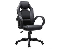 SONGMICS Poltrona Girevole in finta pelle, Adatta per uffici e gaming, Nero
