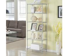 LANGRIA 6 Livello Multifunzione Scaffali Moderna Organizzazione Rack di Stoccaggio e Scaffalature con 5 Ganci, 66.1lbs capacità, Argento