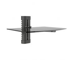 deleyCON Mensola Multimediale da Parete Scaffale di Vetro per Lettori DVD Blu-ray Ricevitori Hi-Fi Console di Gioco Supporto da Muro Vetro Temperato Ripiani in Vetro