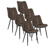 WOLTU BH207br-6 Sedie Sala da Pranzo Design retrò Sgabello Imbottito con Rivestimento in Ecopelle Marrone 6 Pezzi