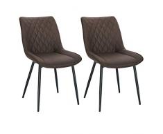WOLTU BH248dbr-2 Sedie da Pranzo Senza Braccioli Sgabello da Cucina Imbottito con Rivestimento in Tessuto Marrone Scuro 2 Pezzi
