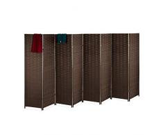 Relaxdays Paravento a 8 Pannelli, HxL: 170 x 320 cm ca, Divisore Pieghevole, Separé per Ambienti Interni, in Marrone, Corda di Carta, Legno, 1 pz