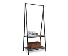 Suhu Stender Appendiabiti da Terra a 2 Ripiani Vintage Moderno Stand Attaccapanni Ingresso Piantana Metallo con Scaffale Scarpe Mobile Appendino Rack Portabiti Scaffale Porta Acciaio+Legno Nero