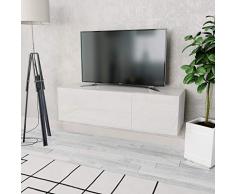 GOTOTOP Mobile Porta TV con 2 Scomparti Dotati di Porte ad Apertura Verticale 120 x 40 x 34 cm Mobile Basso per TV Elegante e Moderno in Truciolato e Bordi in PVC -Bianco Lucido + Bianco Opaco