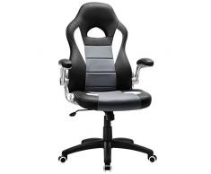 SONGMICS Sedia da Gaming, Sedia da Ufficio Alta, Altezza Regolabile, Braccioli Pieghevoli, Meccanismo di Inclinazione, per Gioco da Computer, Nero, Bianco e Grigio OBG28G