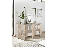 Arredocasagmb.it Mobile credenza Contenitore 3 Ante Moderno Rovere Chiaro Anta con Serigrafia Soggiorno Madia Buffet con sportelli Design Mira 05