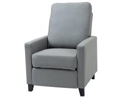 homcom Poltrona Relax Imbottita, Poltrona Reclinabile Manualmente con Braccioli, in Similpelle Grigia, 70.5x86x99cm