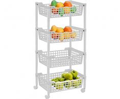 Artex art. 13.15.04 Carrello in Plastica 4 cestini con ruote piroettanti, misure 40x30x89h cm scaffale a 3 ripiani in plastica mobile cucina cantina