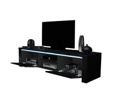 Messa - Mobile TV con 2 armadi e 2 vani aperti (140 cm, in rovere Sonoma chiaro con illuminazione LED).