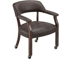 PADMA HOUSE Poltrona vintage in stile retrò, traspirante, in pelle, per sala da pranzo, con ruote rimovibili, con elementi rivetti (marrone 2)