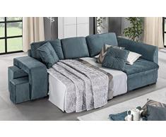 Divano letto con penisola a destra Tessuto cosy petrolio