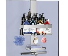 UUlioyer Mensola Doccia da Appendere con Portasapone, Porta Bagnoschiuma da Doccia in SUS304 Acciaio Inox da Appendere al Porte Doccia in Vetro, Argento