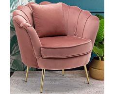 BAKAJI Poltrona Sedia Relax Rivestimento Tessuto Velluto Gambe in Metallo Colore Oro Imbottita Design Moderno Decorazione Trapuntata Ampio Schienale a Conchiglia Dimensione 81 x 77 x 84 cm (Rosa)