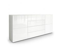 Kofkever Credenza moderna Dama cassa bianca e frontali bianco lucido