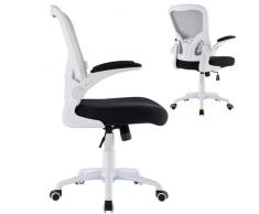 ZIK Sedia da Ufficio Ergonomica con Braccioli Pieghevoli, Poltrona Girevole con Supporto Lombare, Altezza Regolabile– 62x63x129 (White)