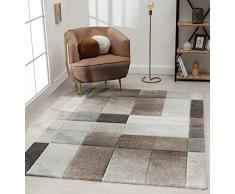 the carpet Monde - Tappeto moderno per soggiorno, pelo corto, effetto profondo, taglio contornale, motivo a quadri, grigio, marrone, 160 x 230 cm