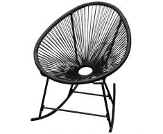 Festnight Poltrona a Dondolo da Giardino Esterno,Sedia a Dondolo da Giardino Esterno con Telaio in Acciaio e Rivestimento in Polirattan Nero 72,5 x 77 x 90 cm