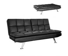 BAKAJI Divano Letto Clic Clac 3 Posti Struttura in Legno Rivestimento in Eco Pelle Trapuntato Imbottito Piedini Letto in Metallo Dimensione 177 x 97 x 89 cm (Nero)