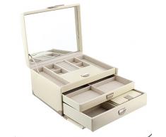 Dulwich Designs 70061 - Cofanetto portagioie "Cannes Collection" Extra Large in vera pelle, colore: Crema/Visone