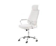 CLP Poltrona Ufficio Rako con Poggiatesta in Similpelle E Metallo I Poltrona Direzionale Regolabile 46-57 CM, Colore:Bianco