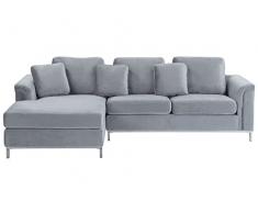 Divano Angolare in Velluto Grigio Versione Destra Oslo