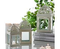 Brandani Lanterna Fiore Grande Metallo Vetro Colore Panna