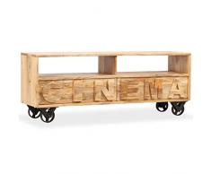 Festnight Mobile Porta TV Industriale in Legno Massello di Mango con Cassetti e Ruote 120x30x48 cm