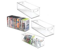 Mdesign porta CD – pratico set da 4 – portaoggetti con manico ergonomico ideale come porta DVD – contenitori di plastica trasparente ottimi per CD, DVD e videogiochi