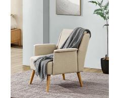 [en.casa] Poltrona Classica con Braccioli Poltrona da Lettura Relax Poltrona Imbottita Rivestimento in Tessuto - Beige