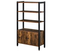 homcom Libreria Moderna Stile Industriale con 3 Mensole e Armadietto a 2 Ante Casa e Ufficio, Legno e Metallo, Marrone Rustico, 70x30x120cm