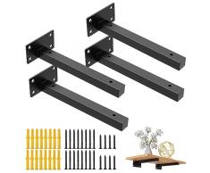 4Pezzi Staffe per Mensole Pesanti,Supporto Mensole da Muro,Staffe per Scaffali Industriale,Mensola Galleggiant Supporto di Metallo Nero,Montato per Scaffali Stile Vintage,per Reggi Mensola (12in/30cm)
