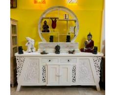 Buffet in legno teak massello mobile porta tv intagliato design floreale bianco madia stile shabby chic arredamento orientale esotico